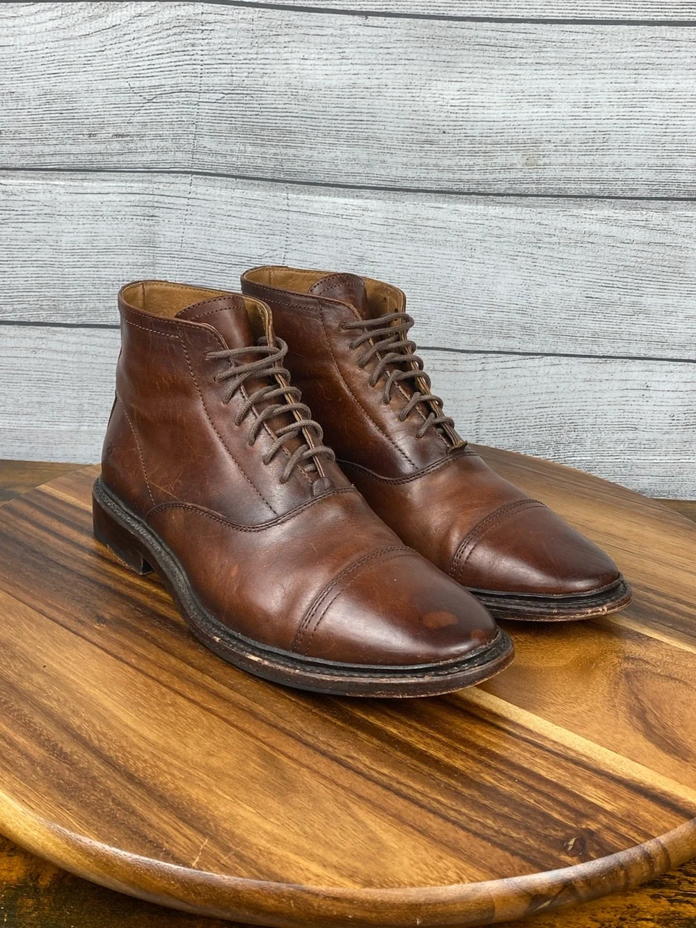 FRYE Paul Cap Toe Lace Up Cognac Brown Leather Boot Men’s Shoe Size 7 D